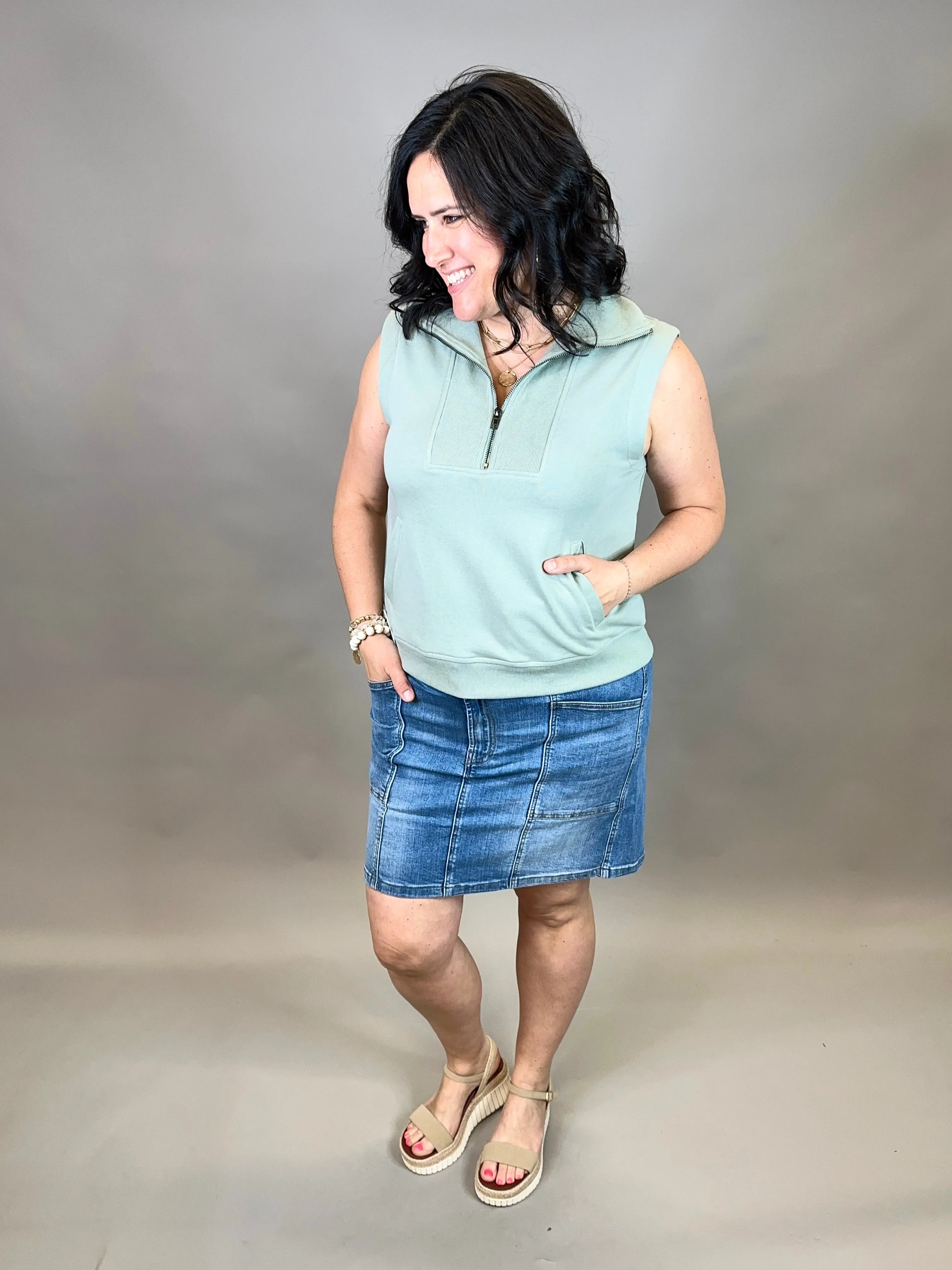 Thyme Zip Front Sleeveless Top