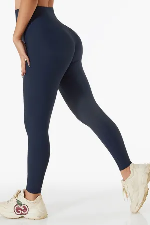 Ultra-Stretch High-Waist Ribbed Seamless Leggings - Navy Blue
