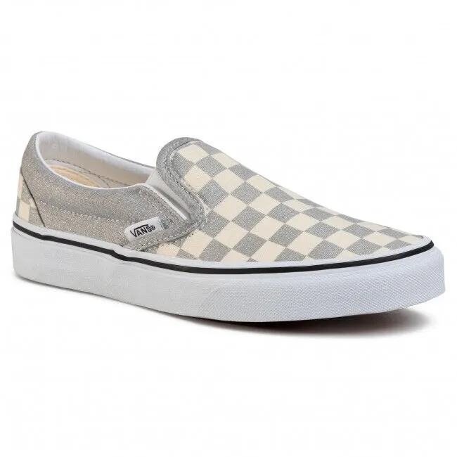 Vans Classic Slip-On VN0A4U38WS31 Men's White/Silver Checkerboard Shoes HS3826