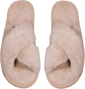 Verdusa Women's Memory Foam Fuzzy Slippers Cross Straps Indoor Shoes Slippers