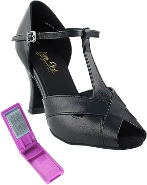 Very Fine Dance Shoes - Ladies Latin, Rhythm, Salsa, Waltz Ballroom Dance Shoes - 2703-2.5-inch Heel and Foldable Brush Bundle - Black Leather - 7.5