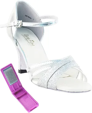 Very Fine Dance Shoes - Ladies Latin, Rhythm, Salsa, Waltz Ballroom Dance Shoes - 6030-2.5-inch Heel and Foldable Brush Bundle - Silver Stardust - Silver Leather - 5.5
