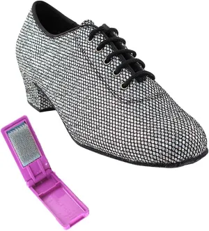 Very Fine Dance Shoes - Ladies Practice, Cuban Low Heel, Waltz Ballroom Dance Shoes - 2001-1.5-inch Heel and Foldable Brush Bundle - Black Sparklenet - 7