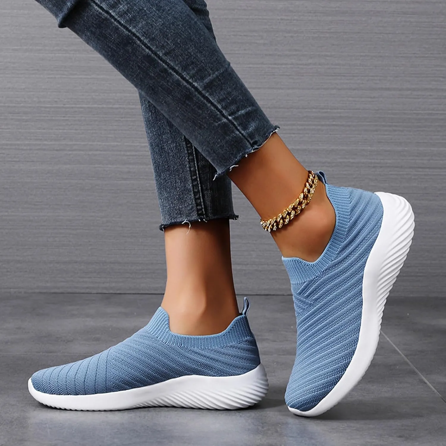 Walking Shoes Women Slip on Athletic Walking Shoes Casual Breathable Mesh Comfort Lightweight Sock Shoe Non Slip Running Tennis Sneakers