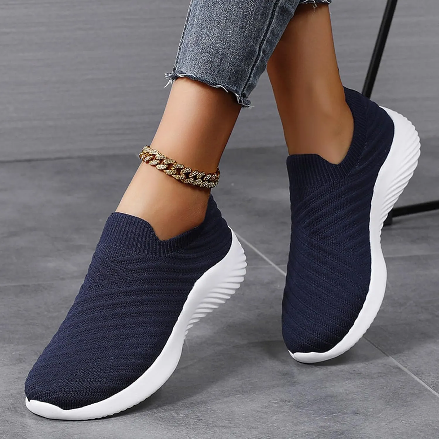 Walking Shoes Women Slip on Athletic Walking Shoes Casual Breathable Mesh Comfort Lightweight Sock Shoe Non Slip Running Tennis Sneakers