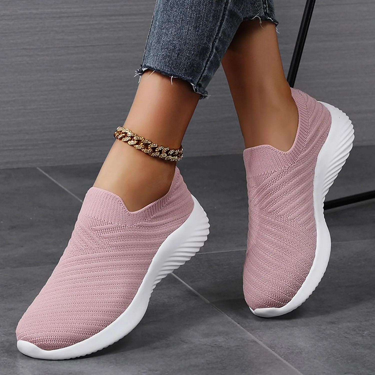 Walking Shoes Women Slip on Athletic Walking Shoes Casual Breathable Mesh Comfort Lightweight Sock Shoe Non Slip Running Tennis Sneakers