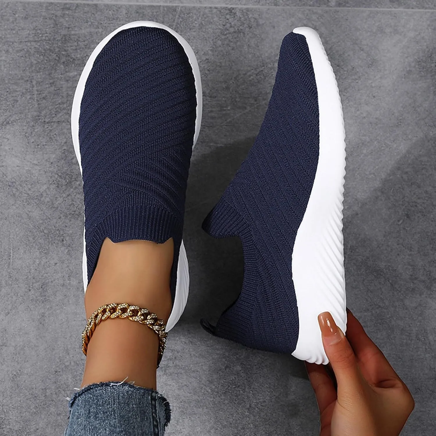 Walking Shoes Women Slip on Athletic Walking Shoes Casual Breathable Mesh Comfort Lightweight Sock Shoe Non Slip Running Tennis Sneakers
