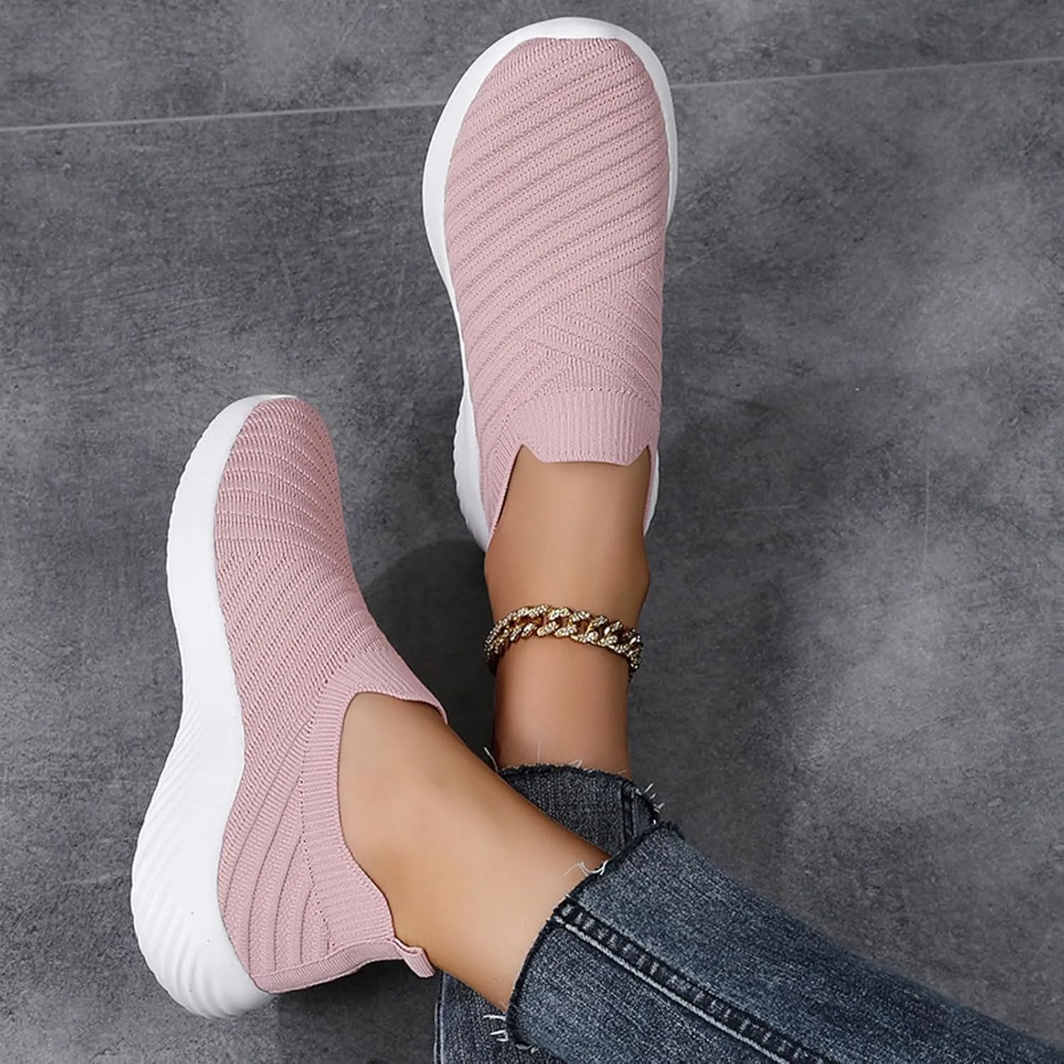 Walking Shoes Women Slip on Athletic Walking Shoes Casual Breathable Mesh Comfort Lightweight Sock Shoe Non Slip Running Tennis Sneakers
