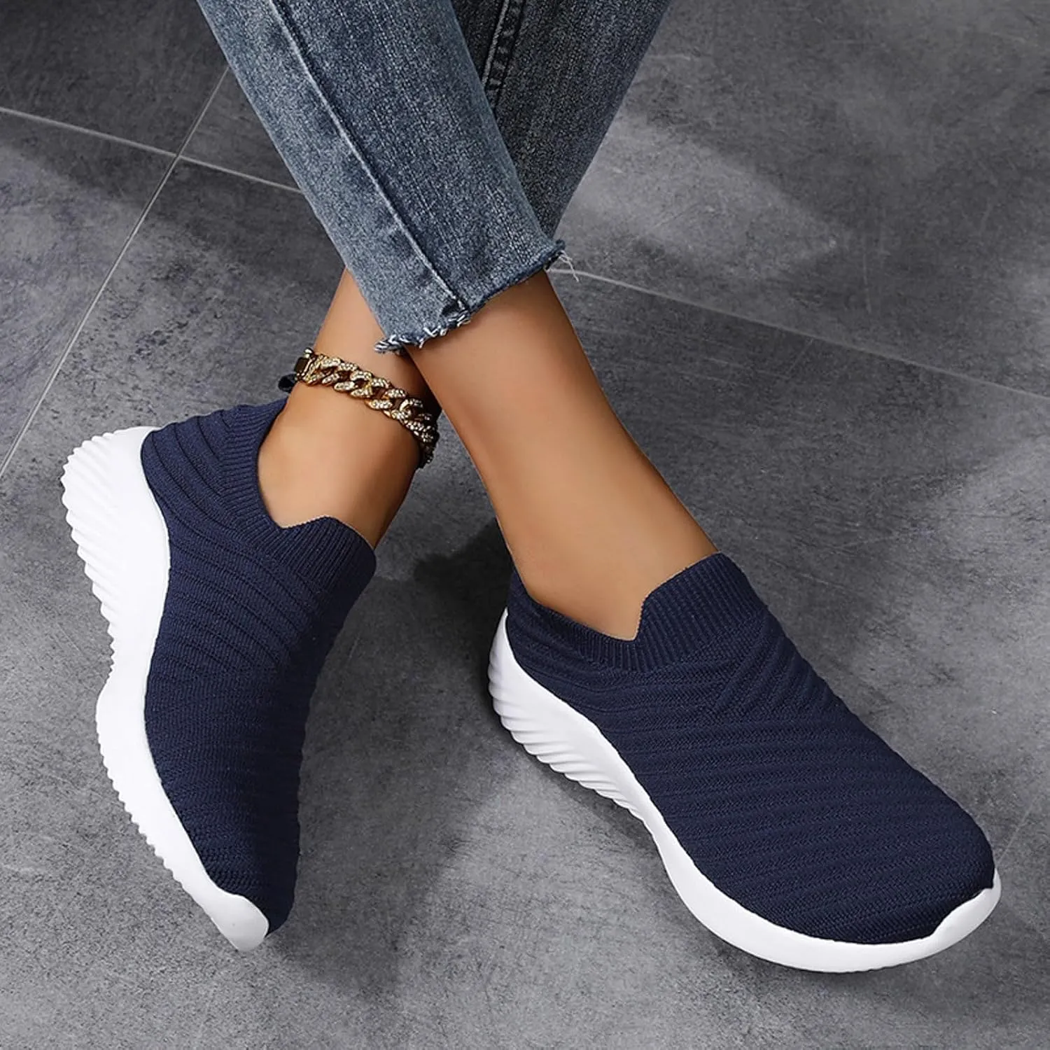 Walking Shoes Women Slip on Athletic Walking Shoes Casual Breathable Mesh Comfort Lightweight Sock Shoe Non Slip Running Tennis Sneakers