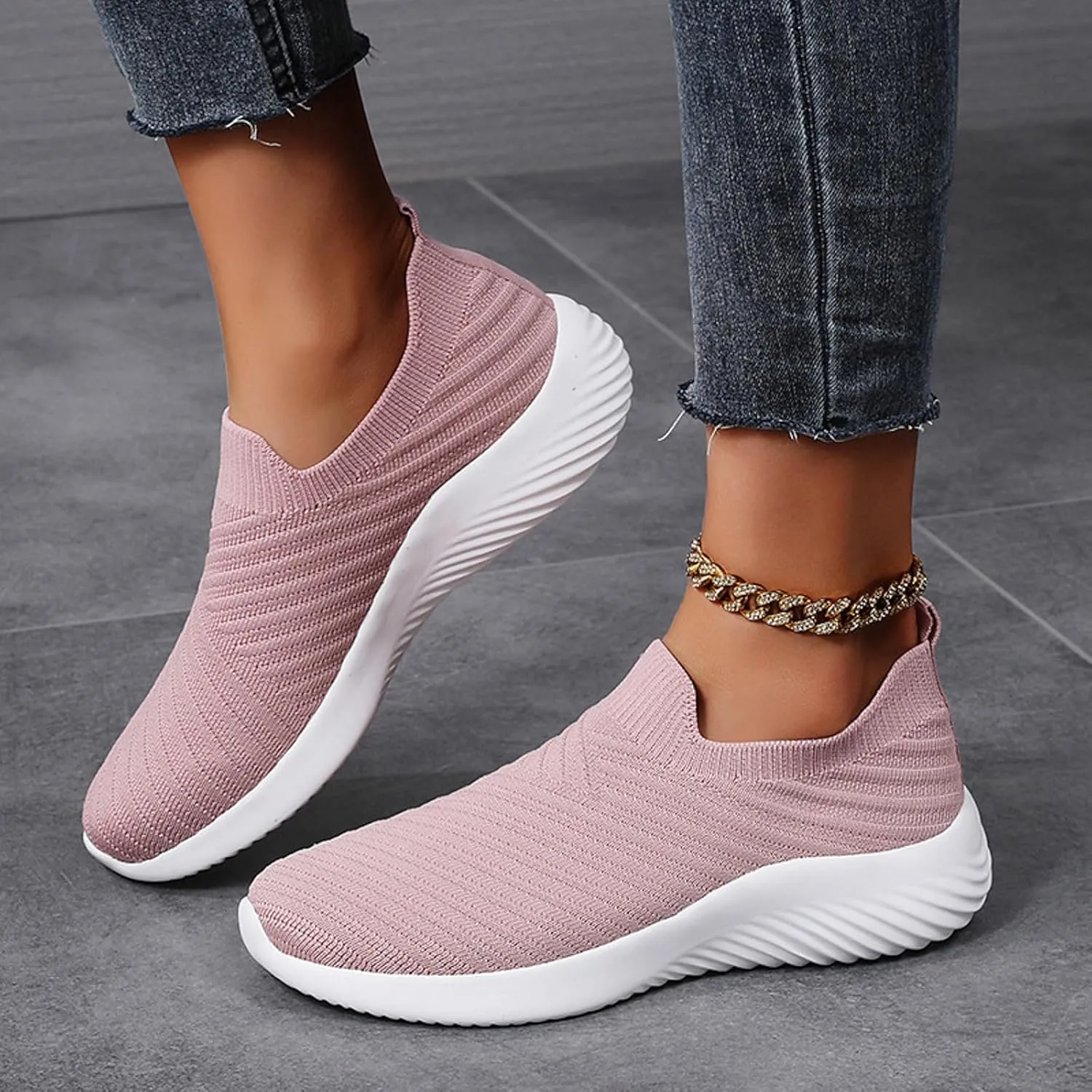 Walking Shoes Women Slip on Athletic Walking Shoes Casual Breathable Mesh Comfort Lightweight Sock Shoe Non Slip Running Tennis Sneakers
