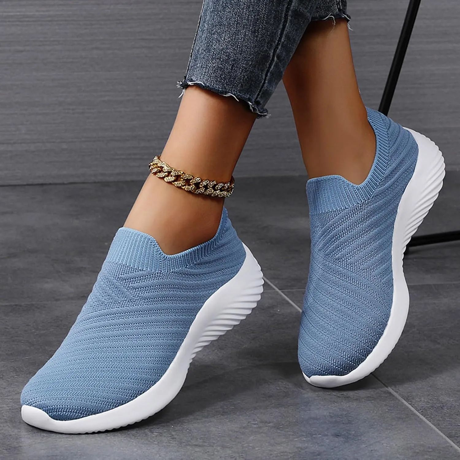 Walking Shoes Women Slip on Athletic Walking Shoes Casual Breathable Mesh Comfort Lightweight Sock Shoe Non Slip Running Tennis Sneakers