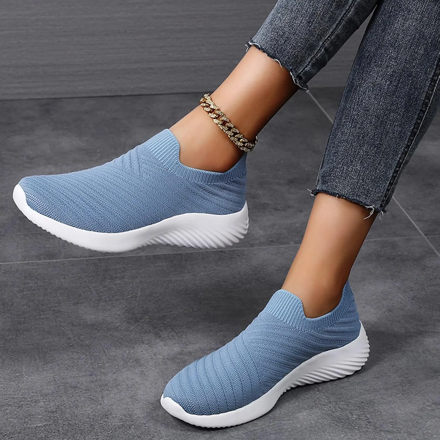 Walking Shoes Women Slip on Athletic Walking Shoes Casual Breathable Mesh Comfort Lightweight Sock Shoe Non Slip Running Tennis Sneakers