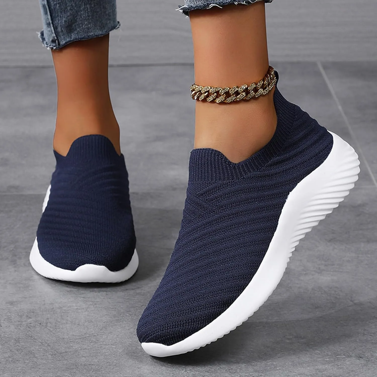 Walking Shoes Women Slip on Athletic Walking Shoes Casual Breathable Mesh Comfort Lightweight Sock Shoe Non Slip Running Tennis Sneakers