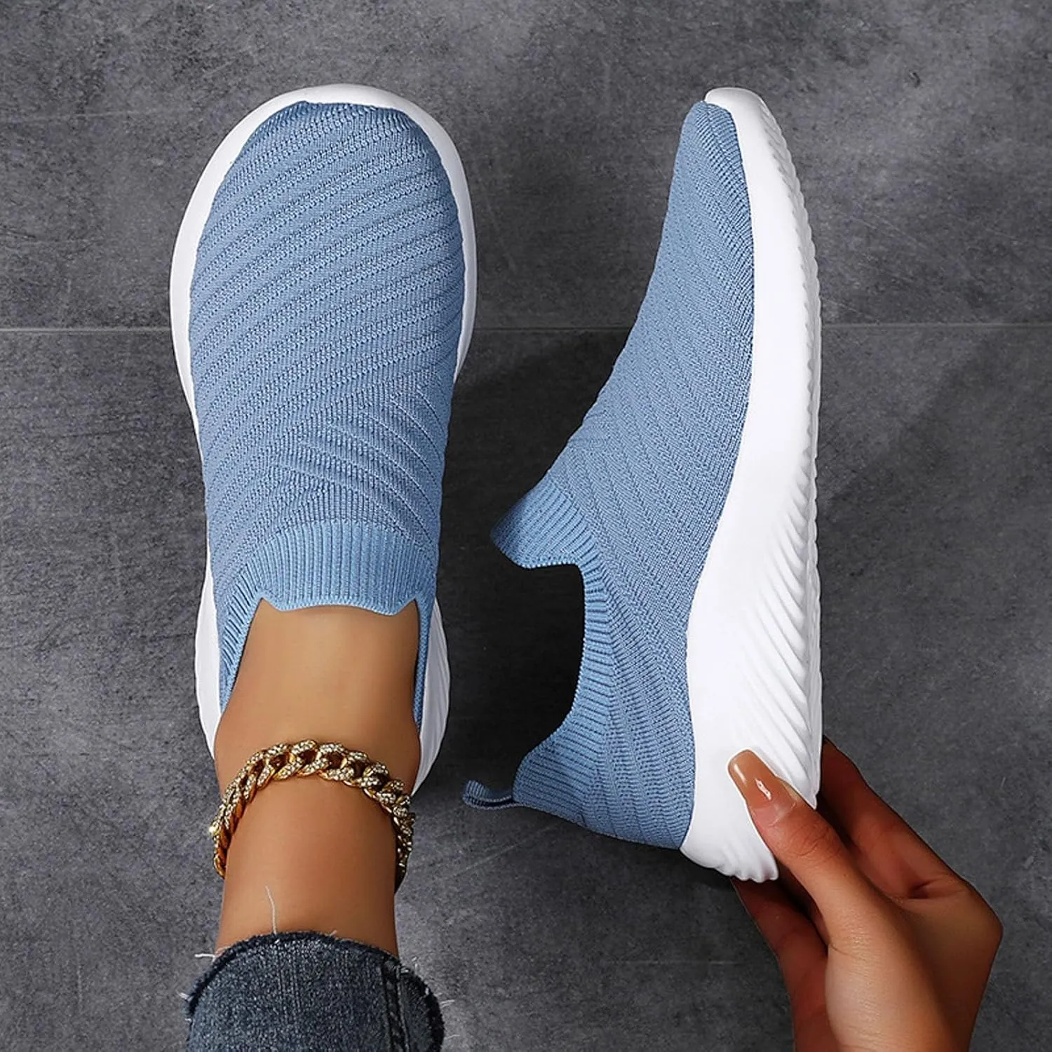 Walking Shoes Women Slip on Athletic Walking Shoes Casual Breathable Mesh Comfort Lightweight Sock Shoe Non Slip Running Tennis Sneakers