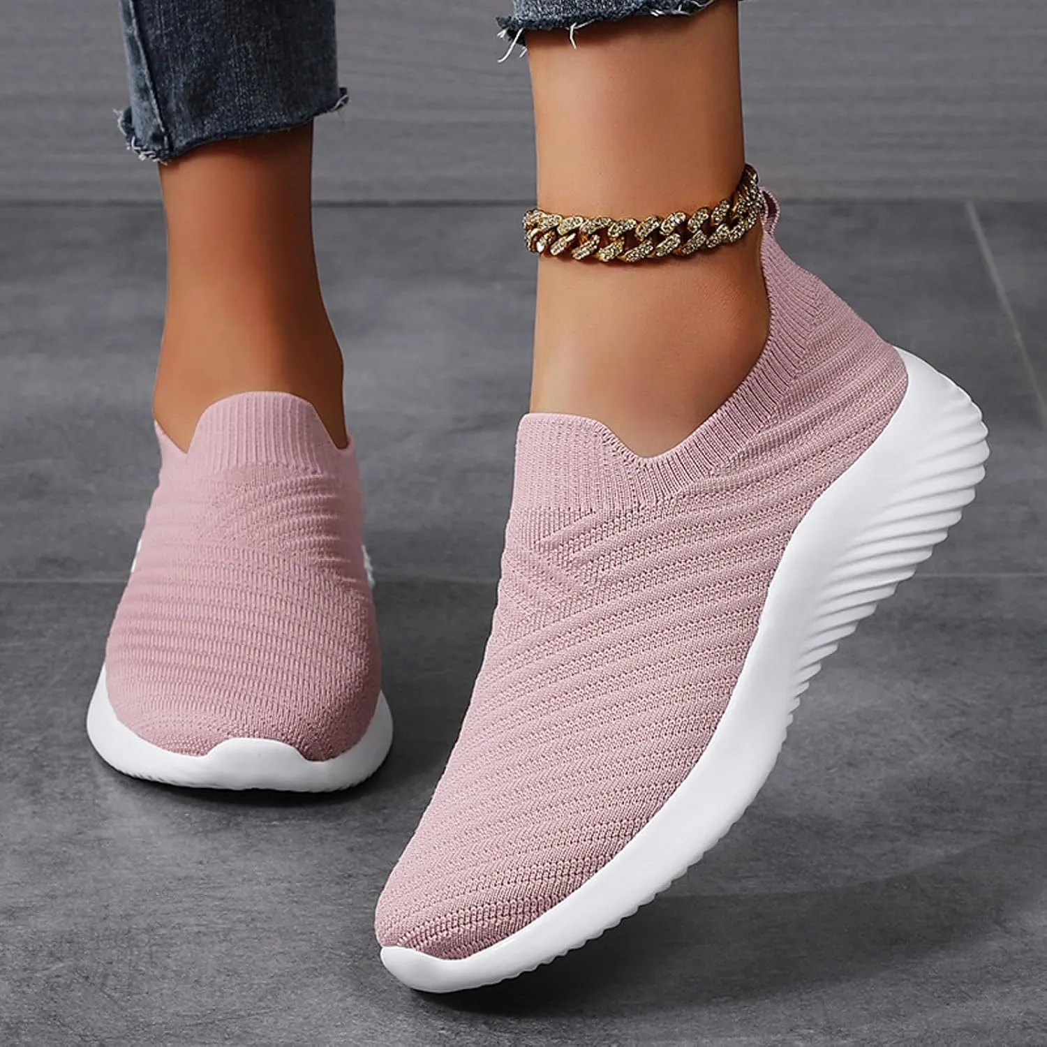 Walking Shoes Women Slip on Athletic Walking Shoes Casual Breathable Mesh Comfort Lightweight Sock Shoe Non Slip Running Tennis Sneakers