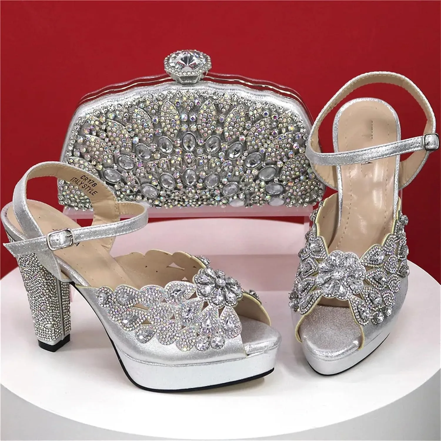 Womens Black 2025 Italian Wedding Shoes Set Bridal Pumps and Matching Evening Bag Nigerian Party Accessories