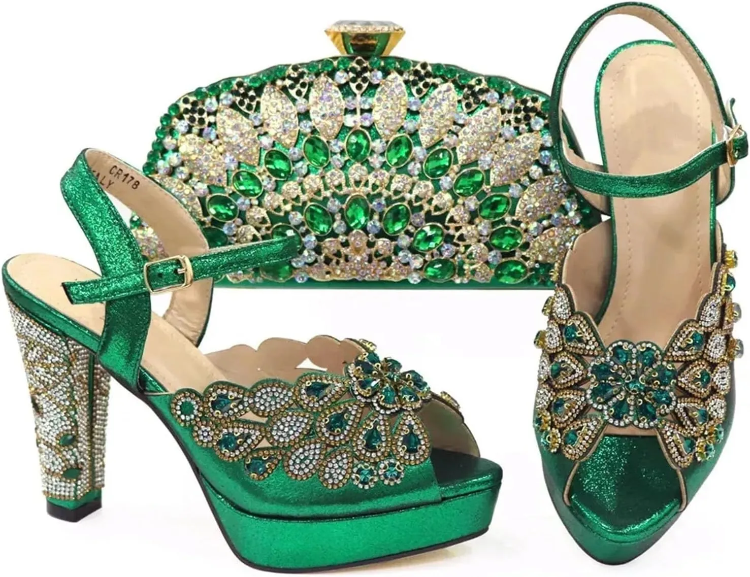 Womens Black 2025 Italian Wedding Shoes Set Bridal Pumps and Matching Evening Bag Nigerian Party Accessories