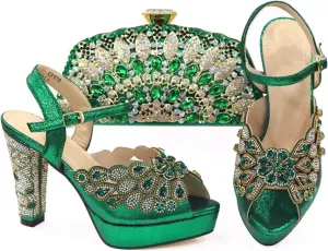 Womens Black 2025 Italian Wedding Shoes Set Bridal Pumps and Matching Evening Bag Nigerian Party Accessories