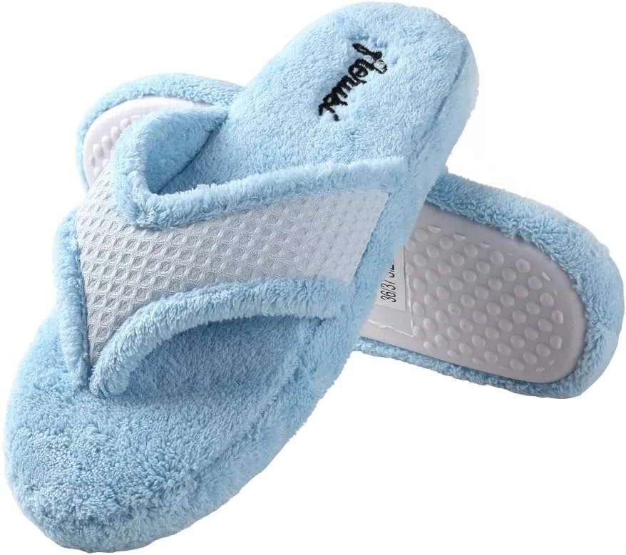 Women's Cozy Plush Microfiber Spa House Thong Slippers