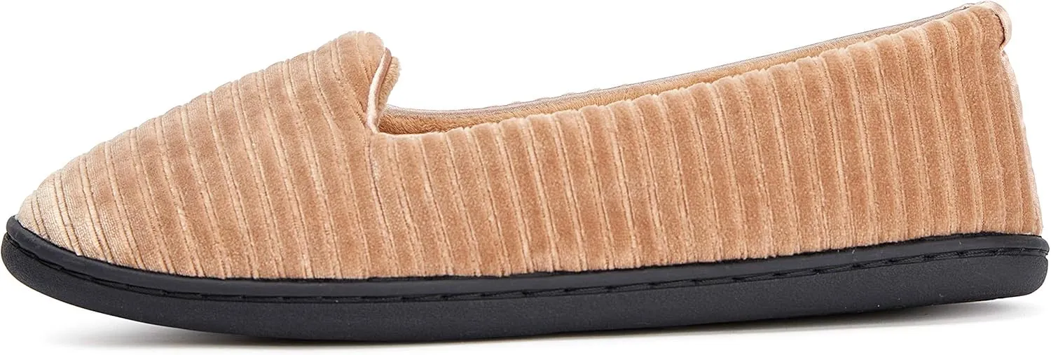 Womens Indoor/Outdoor Plush Velour Closed Back Slipper W/Memory Foam