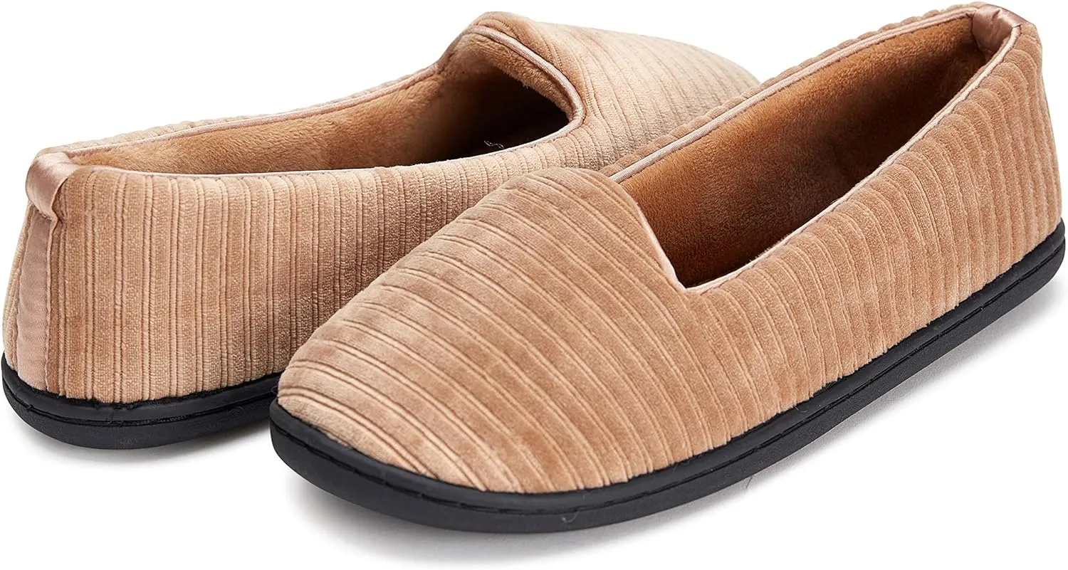 Womens Indoor/Outdoor Plush Velour Closed Back Slipper W/Memory Foam