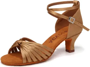 Women's Latin Dance Shoes Satin Open Toe Professional Practice Ballroom Salsa Dancing Shoes 5cm Heel