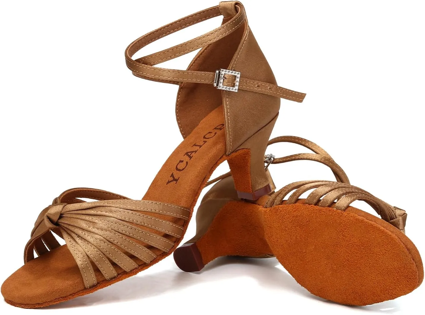 Women's Latin Dance Shoes Satin Open Toe Professional Practice Ballroom Salsa Dancing Shoes 5cm Heel