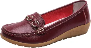 Womens Loafers Comfortable Dressy Leather Penny Loafers Slip On Walking Shoes Arch Support Cushion Orthopedic Shoes