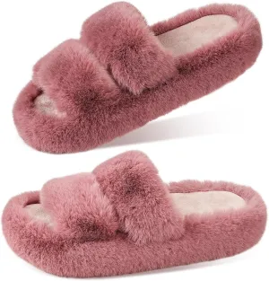 Women's Memory Foam Fluffy Plush Slippers - Cozy Furry Comfy Shoes