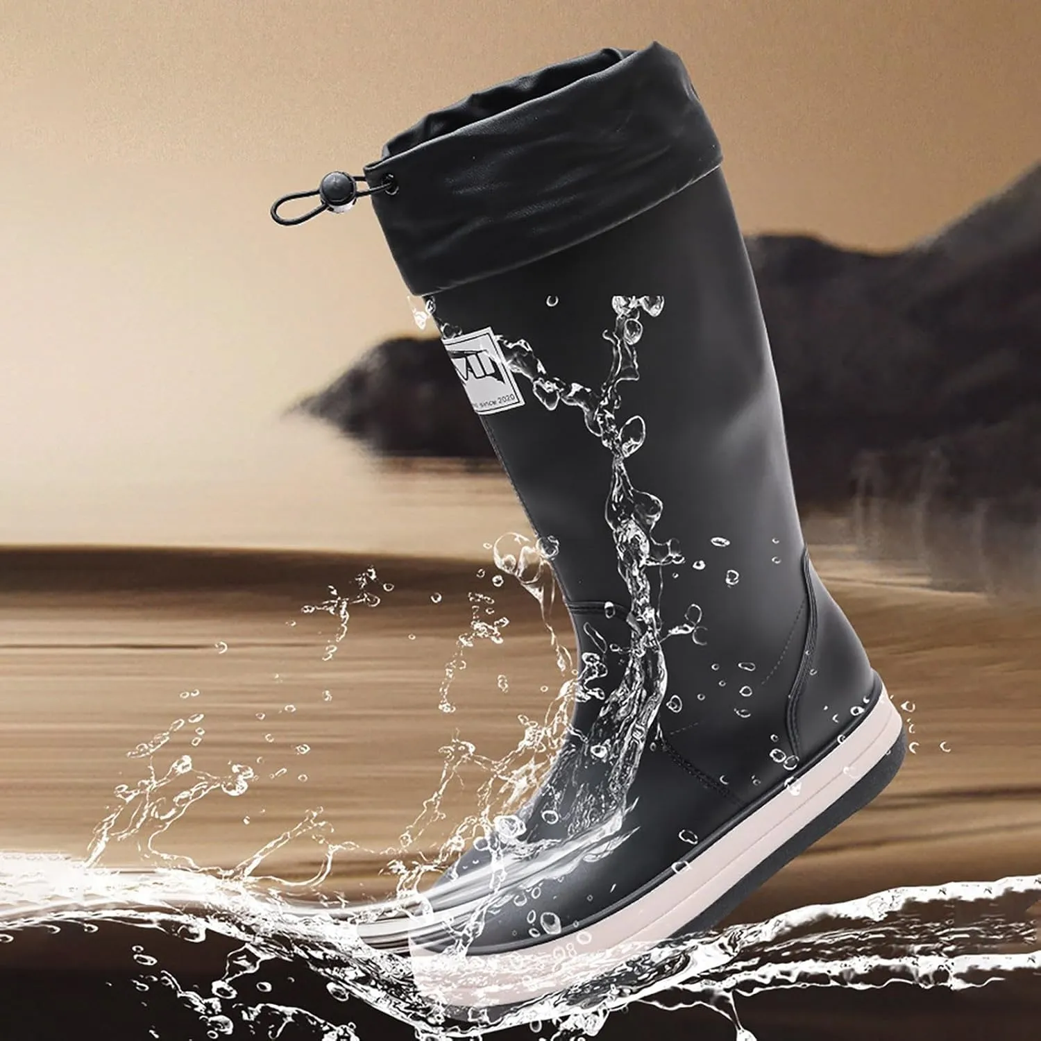 Womens Rain Boots Tall Waterproof Mens Grounded Footwear Lace Up Fall Booties 2024 Low Heel Slip On Barefoot Shoes Women's Ankle Rain Boots Rubber Fishing Deck
