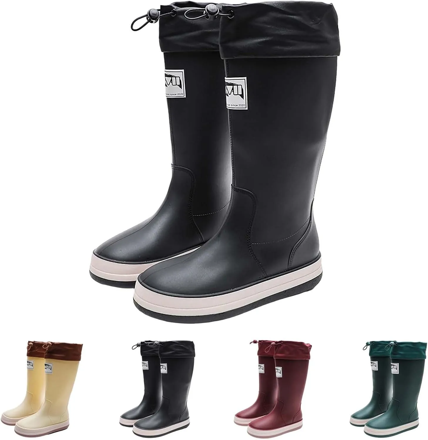 Womens Rain Boots Tall Waterproof Mens Grounded Footwear Lace Up Fall Booties 2024 Low Heel Slip On Barefoot Shoes Women's Ankle Rain Boots Rubber Fishing Deck