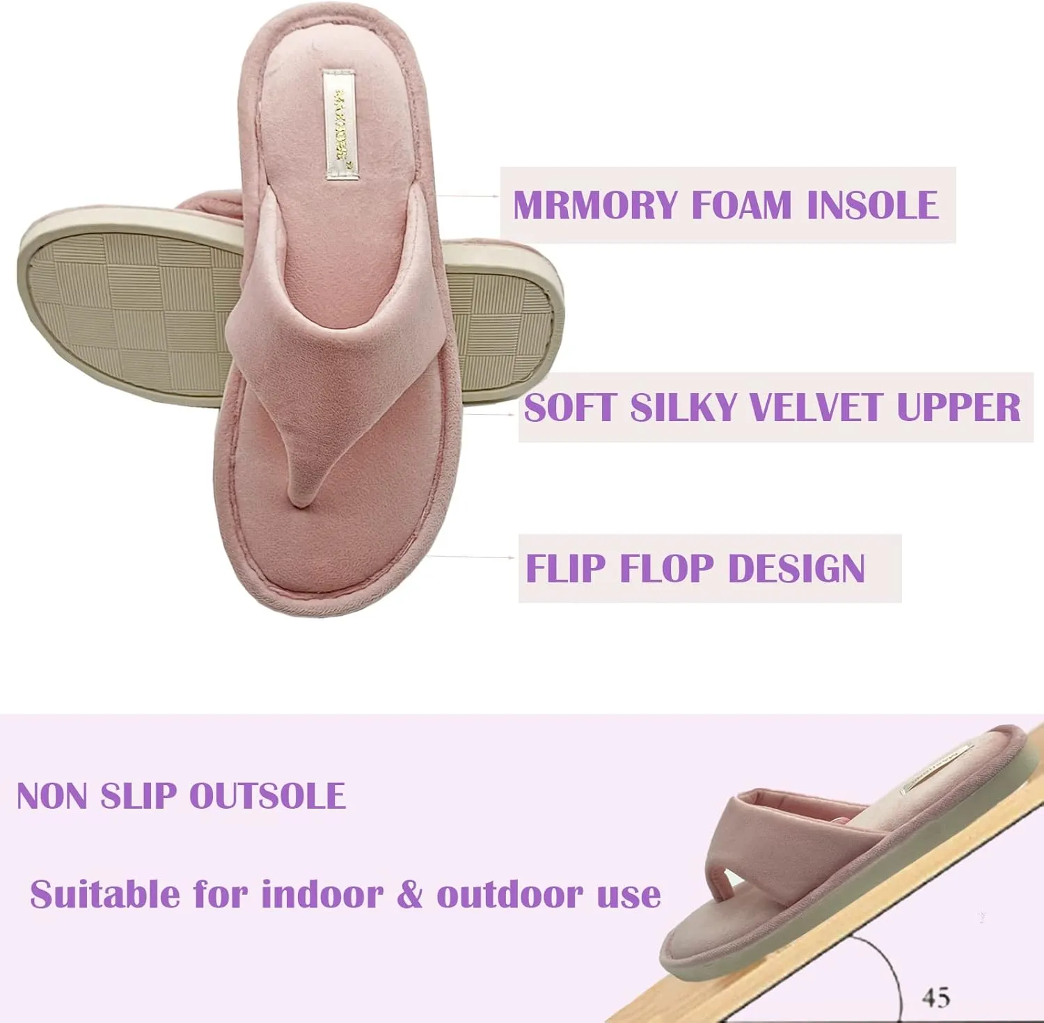 Womens Thong Slippers with Memory Foam for Women Open Toe Slip on