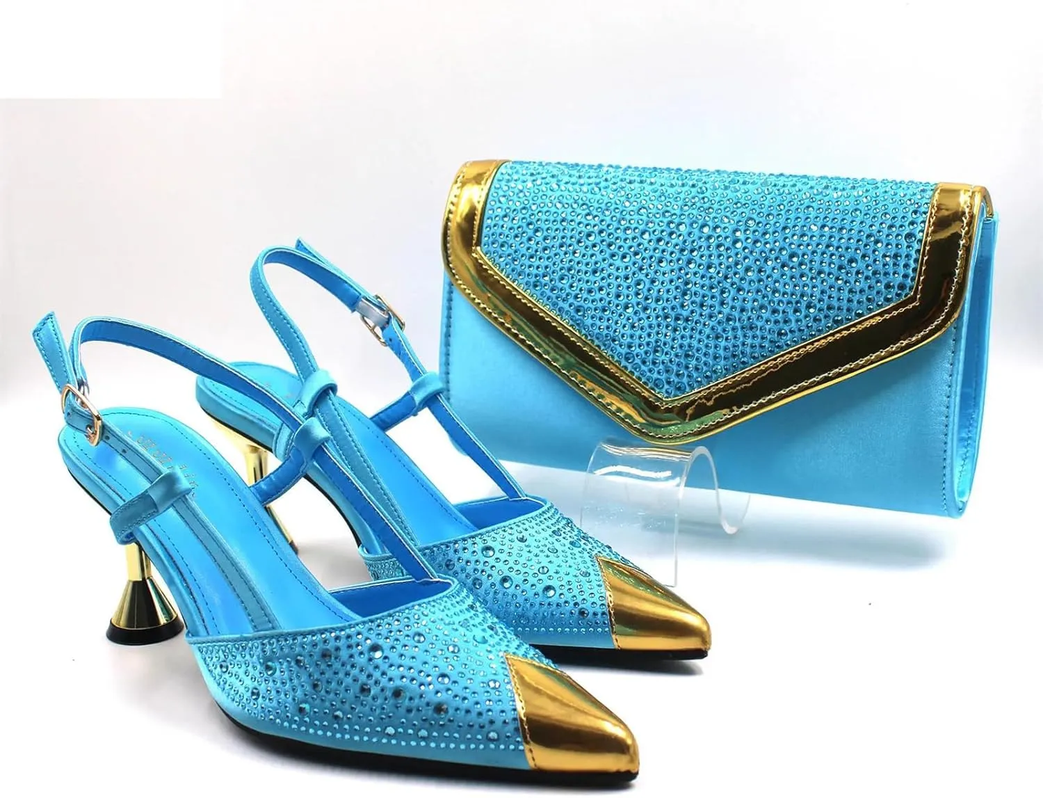WomensSky Blue 2025 Italian Wedding Shoes Set Bridal Pumps and Matching Evening Bag Sweet Style Party Accessories