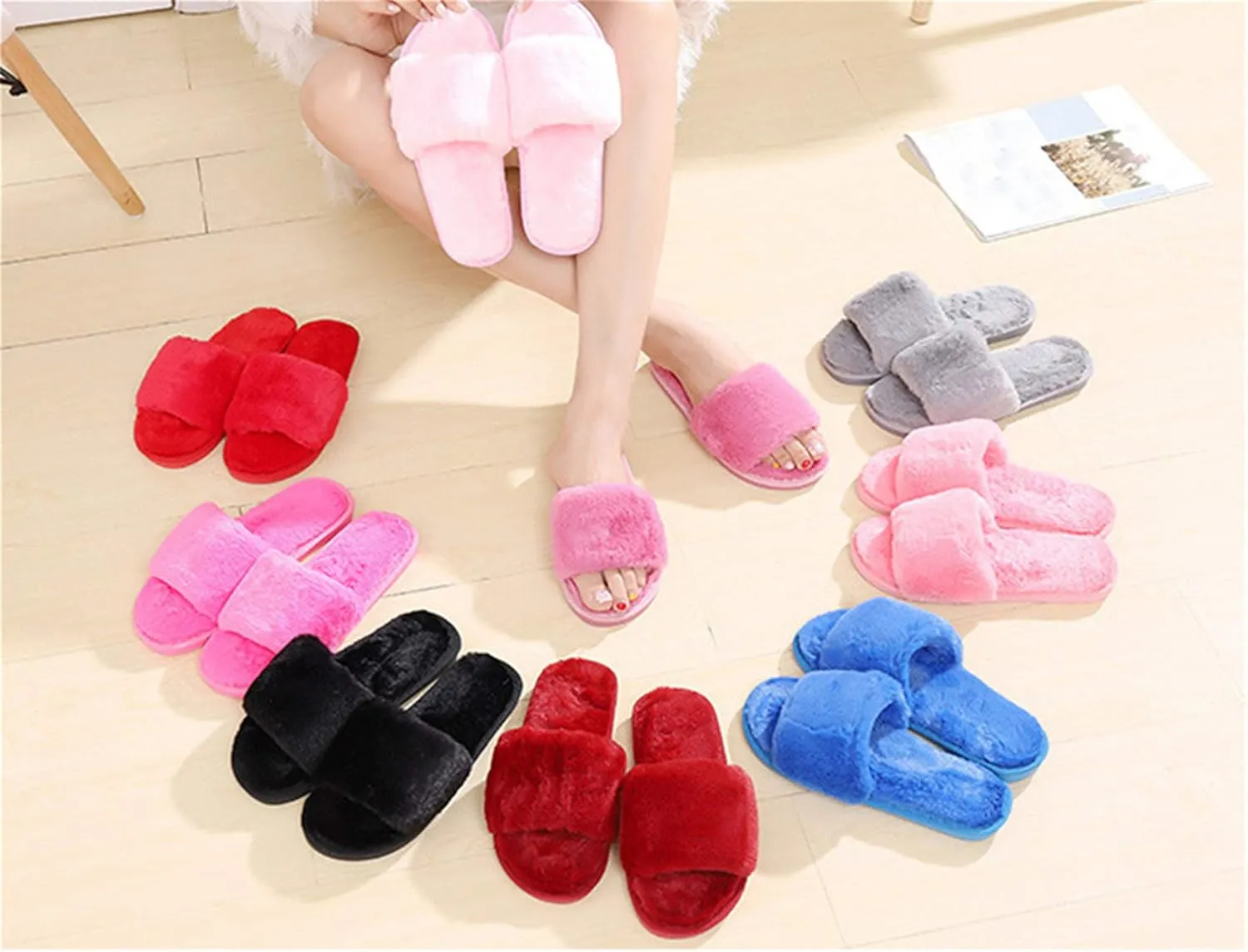 YILANLAN Women's slippers Simple slip-on slippers Leopard slippers Plush slippers Open-toe home sandals Summer slippers