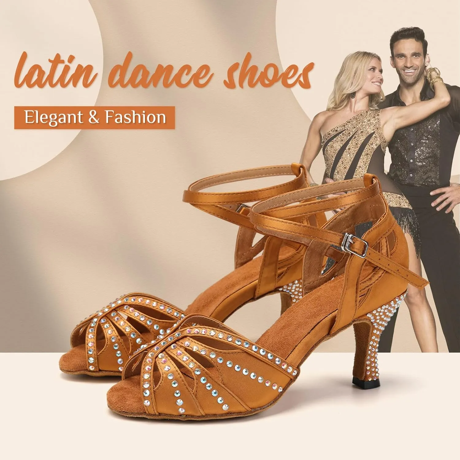YKXLM Latin Ballroom Dance Shoes Women Rhinestone Salsa Dance Shoes 3 Inch Heel Suede Sole