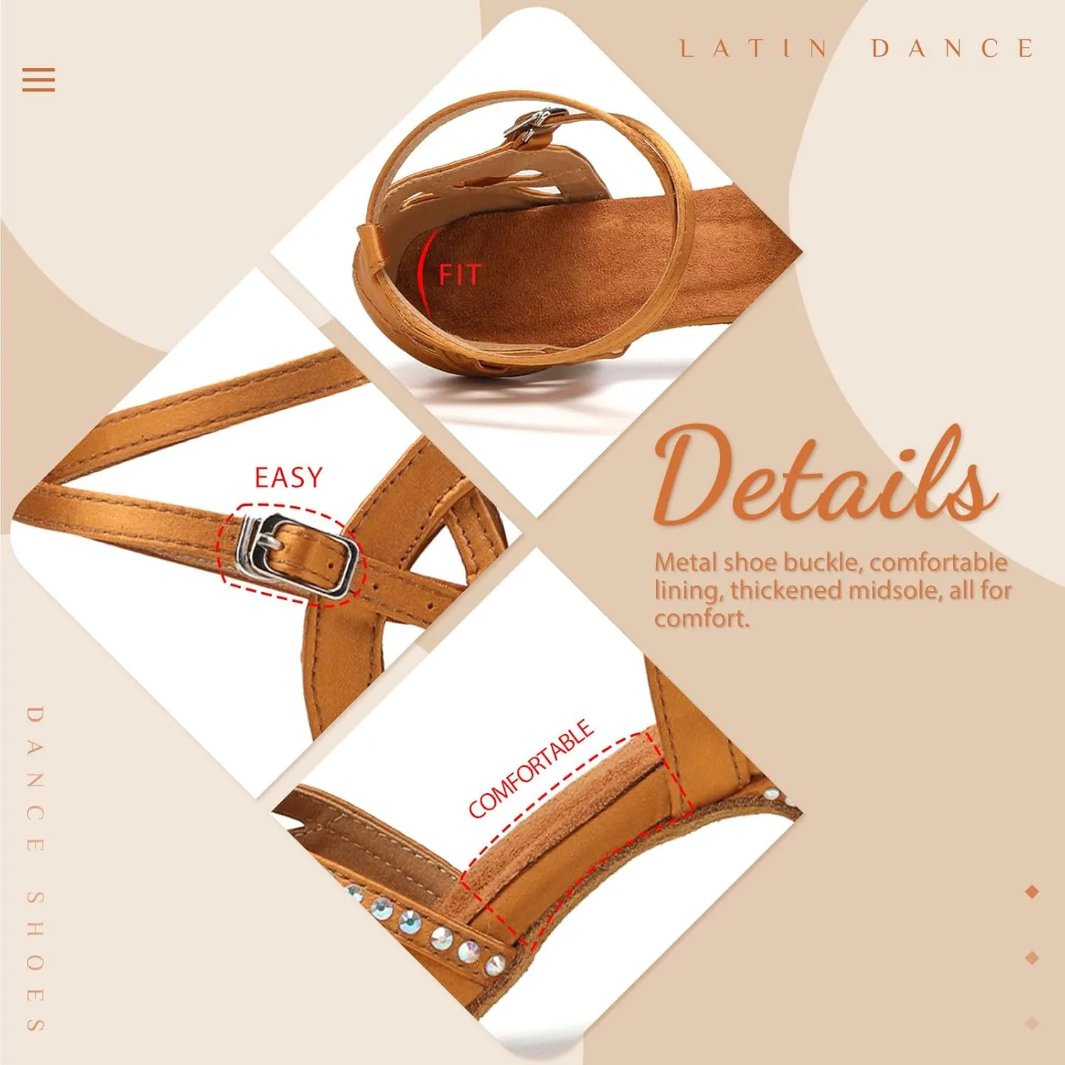 YKXLM Latin Ballroom Dance Shoes Women Rhinestone Salsa Dance Shoes 3 Inch Heel Suede Sole